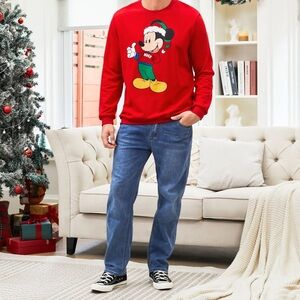 Disney Men Mickey and Friends Christmas Character Print Sweatshirt Red